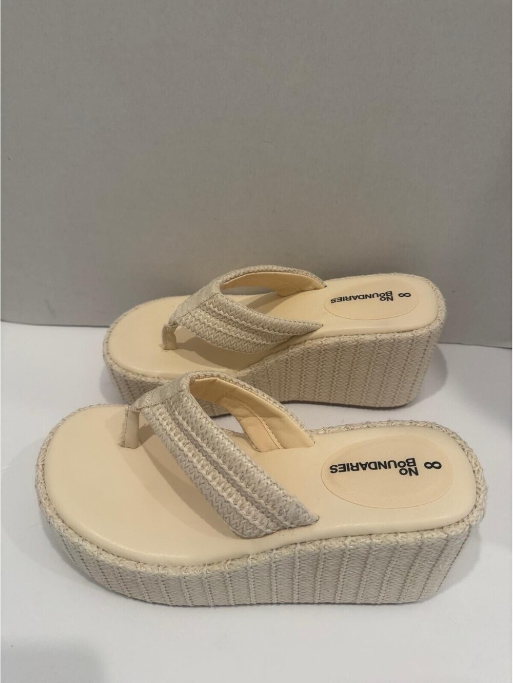 No Boundaries Raffia Platform Thong Sandals — Bone Color| Size 8